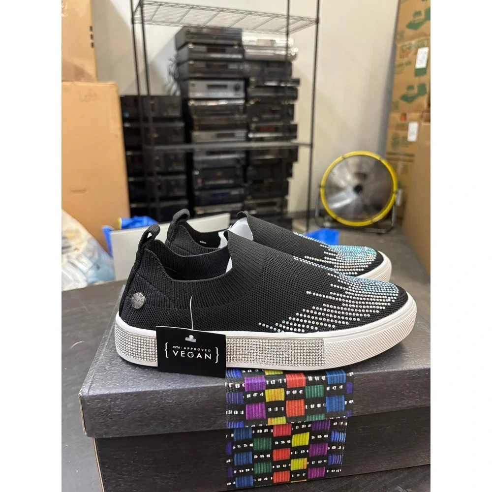 Bernie Mev Matrix Black Cream Clear Crystal Sneakers Size 35 US 4 New